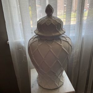 Ginger jar 19”H painted in white